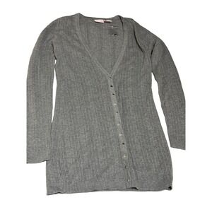 Alloy Women's Gray Cotton Knit Button Front V-Neck Cardigan Sweater Size M